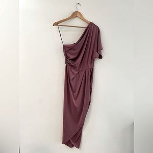 Mauve one shoulder stretch dress high low bridesmaid summer women’s size M